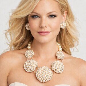 Bubble Stone Pearl Cluster Dome Link Necklace